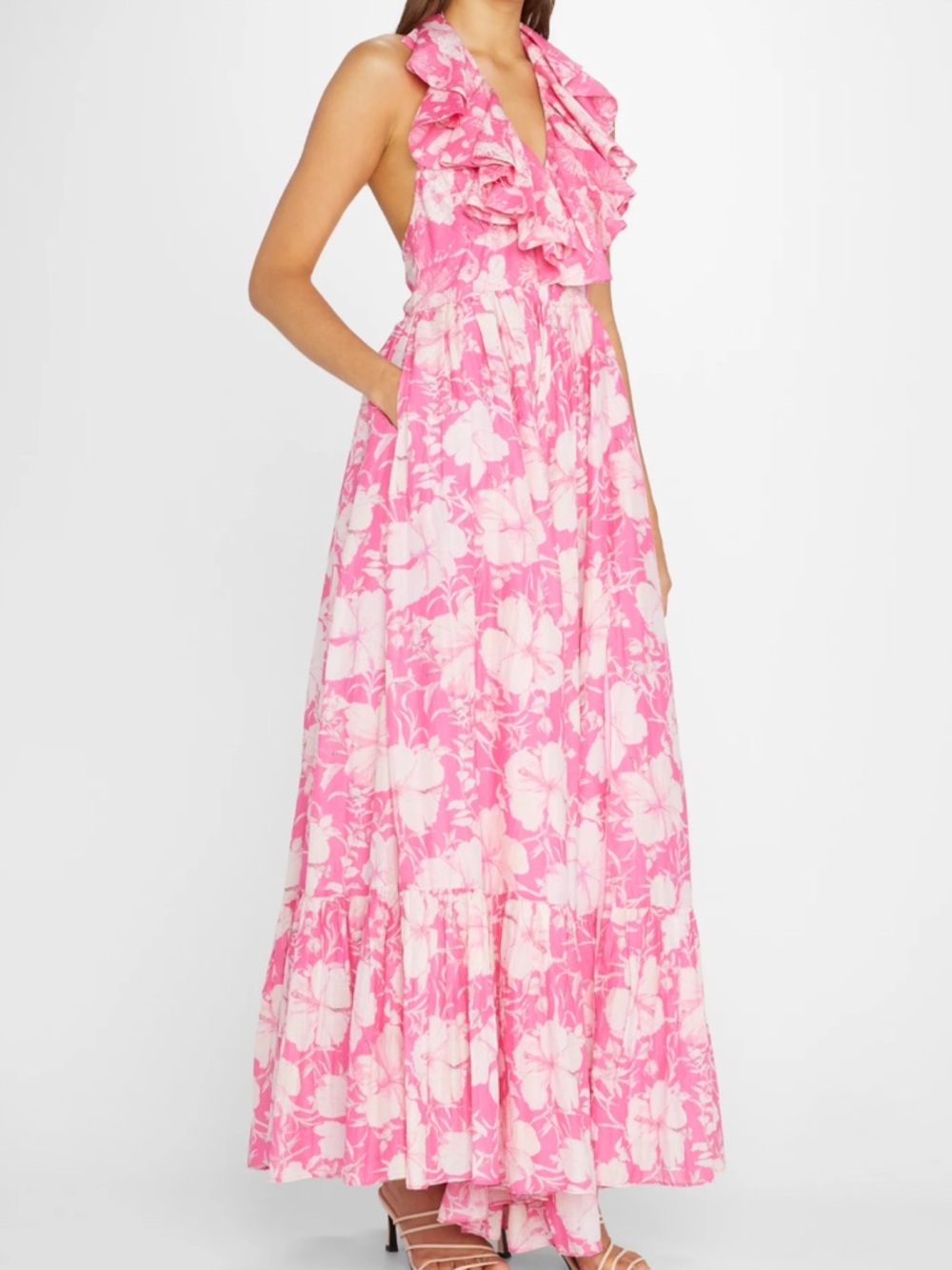 EUC LoveShackFancy Marinette Halter Maxi Dress in Pink